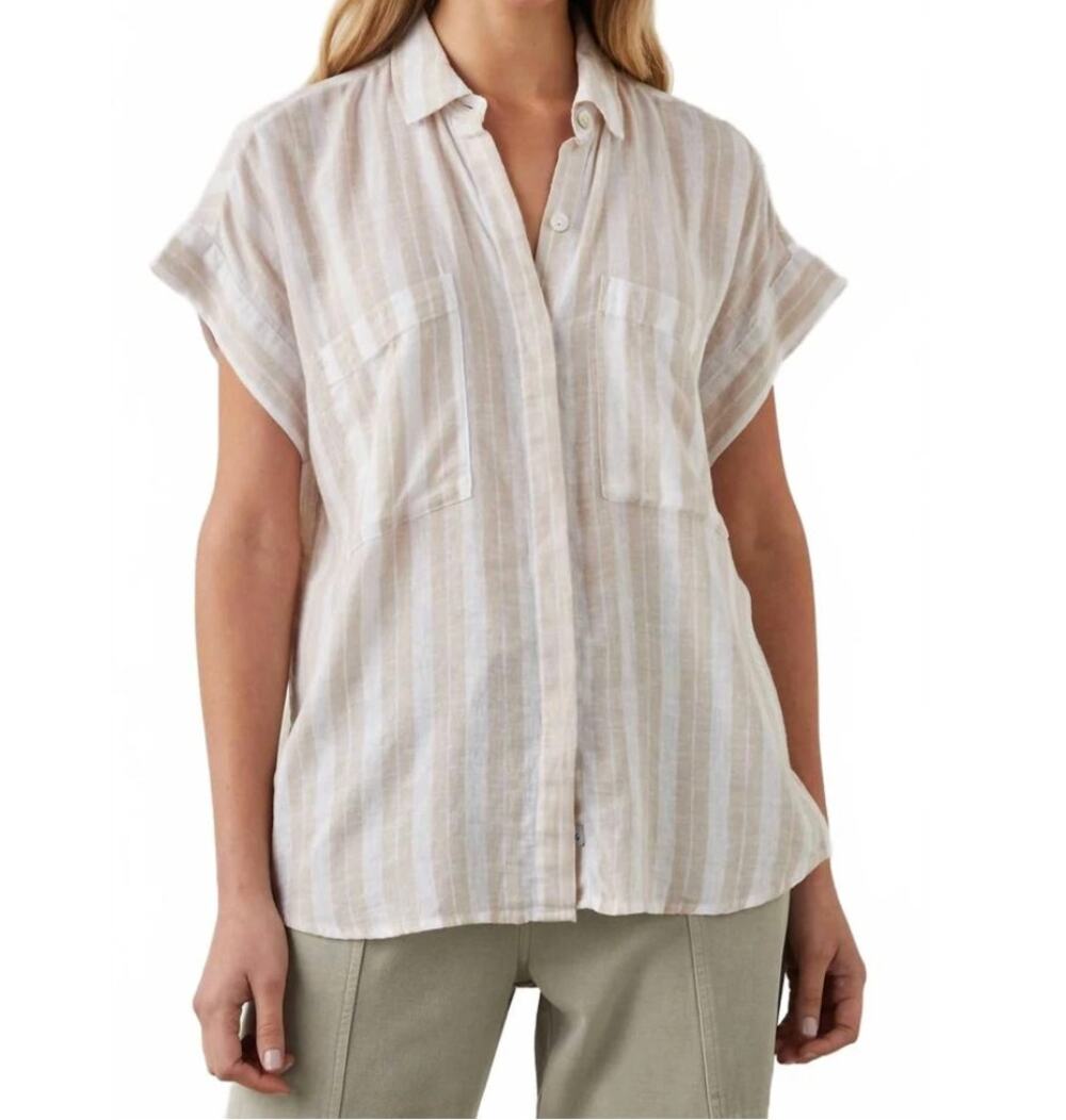 Rails Cito Shore Stripe Linen Short Sleeve Button Down Shirt X-Small